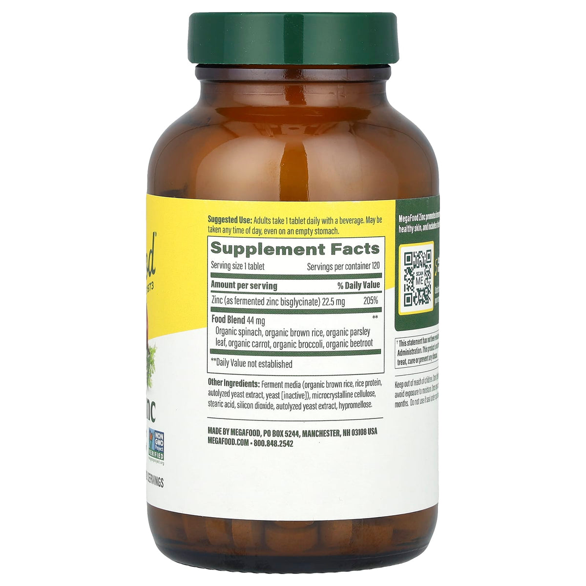 MegaFood Zinc, 22.5 mg, 120 Tablets — alternate product view