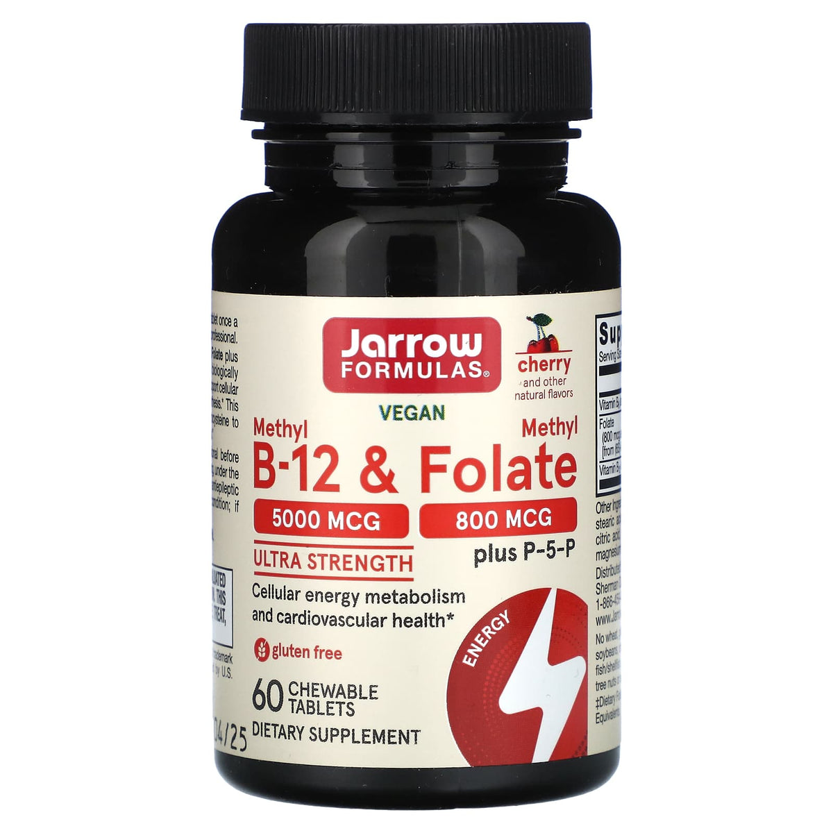 Jarrow Formulas Vegan Methyl B-12 & Methyl Folate, Cherry, 60 Chewable Tablets — product view