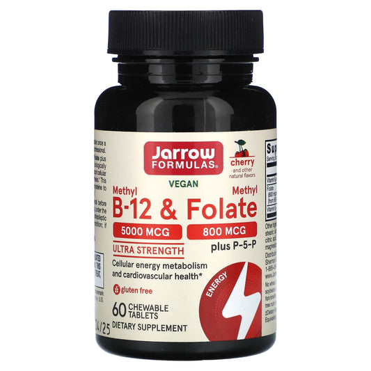 Jarrow Formulas Vegan Methyl B-12 & Methyl Folate, Cherry, 60 Chewable Tablets