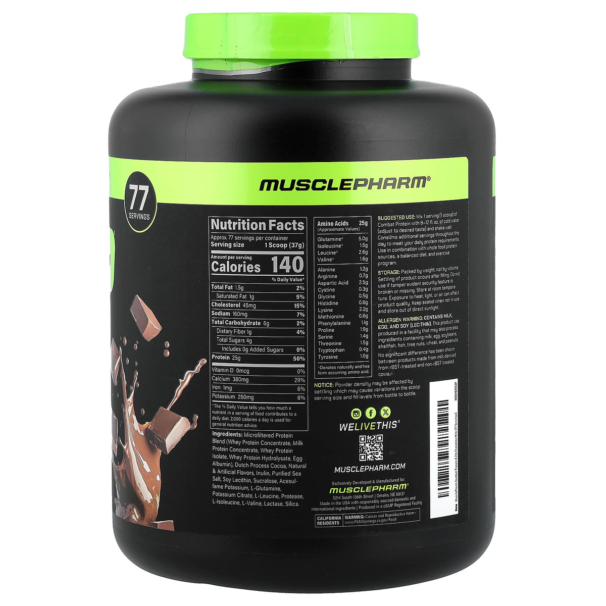 MusclePharm Combat Protein Powder, Chocolate Milk, 2.8 kg (6.2 lb) - view 2