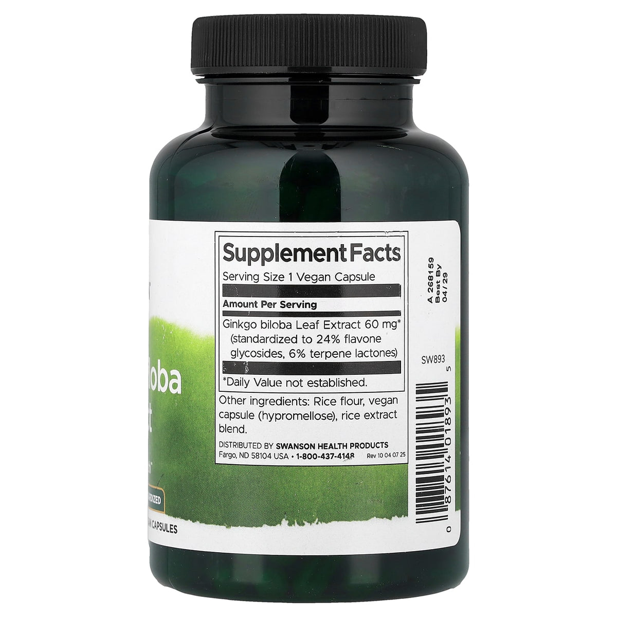 Swanson Vitamins Ginkgo Biloba Extract Standardized 60 mg, 240 Capsules — alternate product view