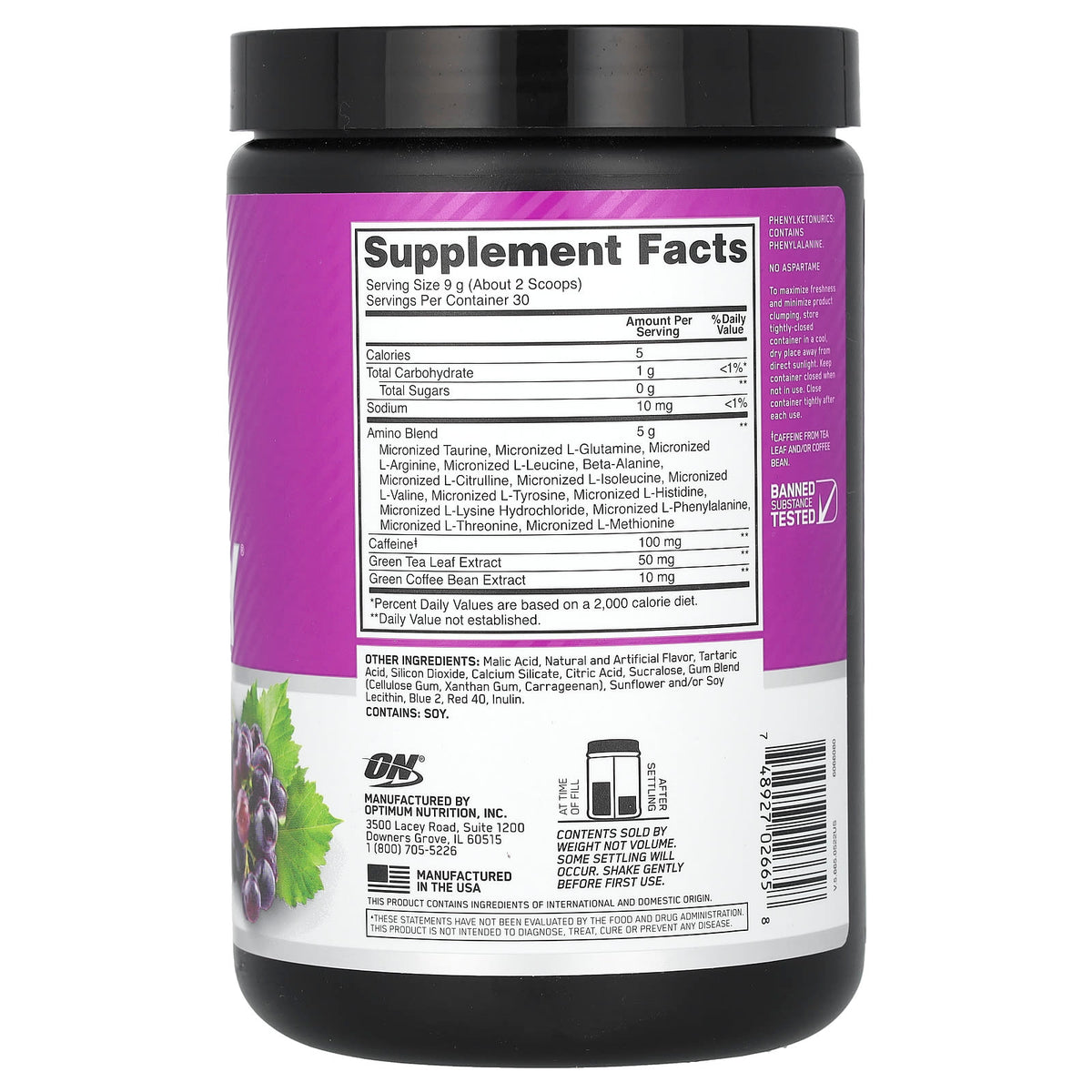 Optimum Nutrition Essential Amin.O. Energy, Concord Grape, 270 g (9.5 oz) - view 2