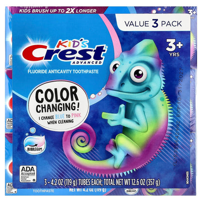 Crest Kids Advanced Fluoride Toothpaste, 3+ Yrs, Bubblegum, 3 Pack, 119 g Each - view 2
