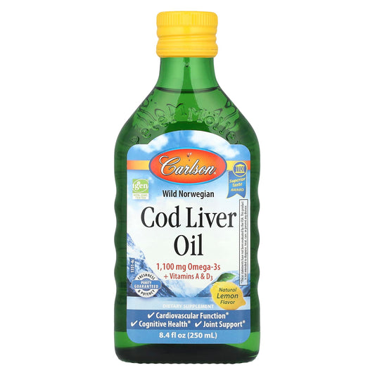 Carlson Wild Norwegian Cod Liver Oil, Natural Lemon, 8.4 fl oz (250 ml)