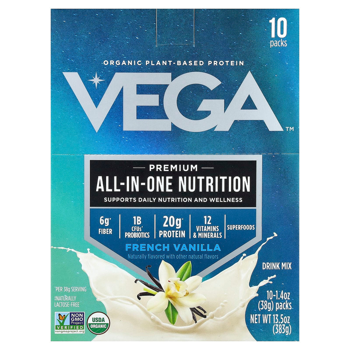 Vega Organic Plant-Based All-In-One Shake French Vanilla 10 Packs — product view