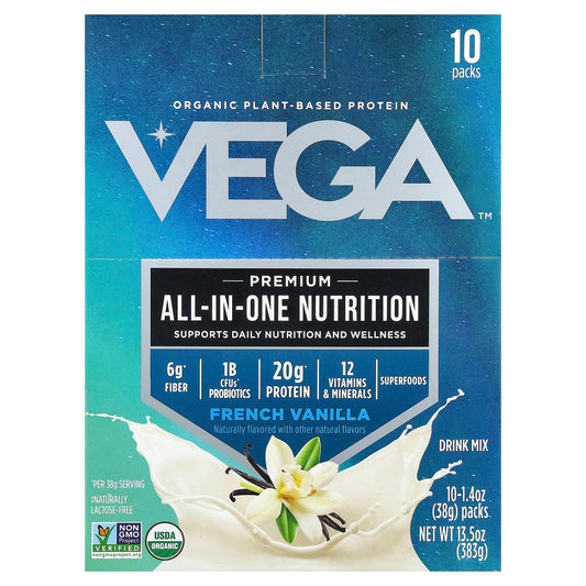 Vega Organic Plant-Based All-In-One Shake French Vanilla 10 Packs