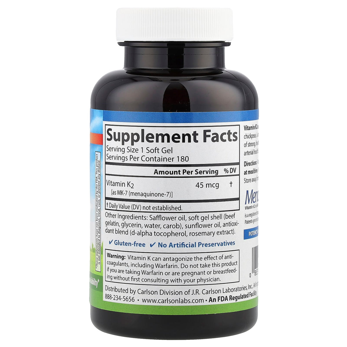 Carlson Vitamin K2 (MK-7) 45 mcg, 180 Soft Gels - view 2