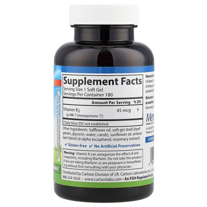 Carlson Vitamin K2 (MK-7) 45 mcg, 180 Soft Gels - view 2