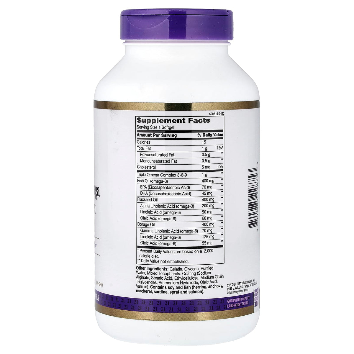 21st Century Triple Omega Complex 3-6-9, 180 Enteric Coated Softgels — alternate product view