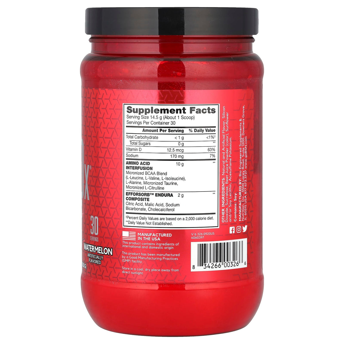 BSN AminoX Endurance & Recovery, Watermelon, 435 g (15.3 oz) — alternate product view