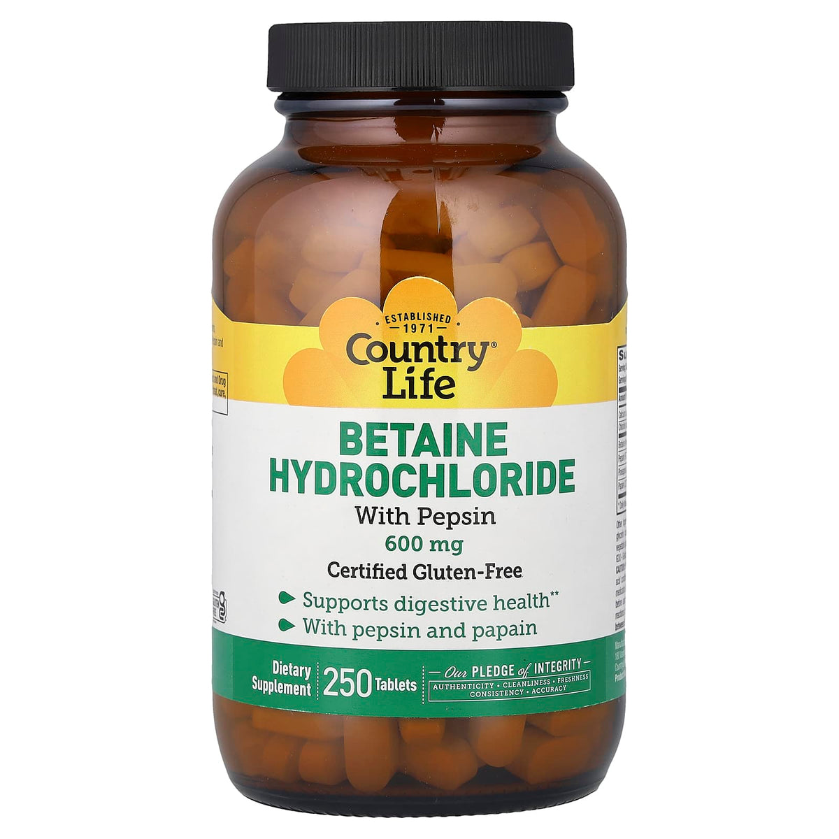 Country Life Betaine Hydrochloride with Pepsin, 250 Tablets