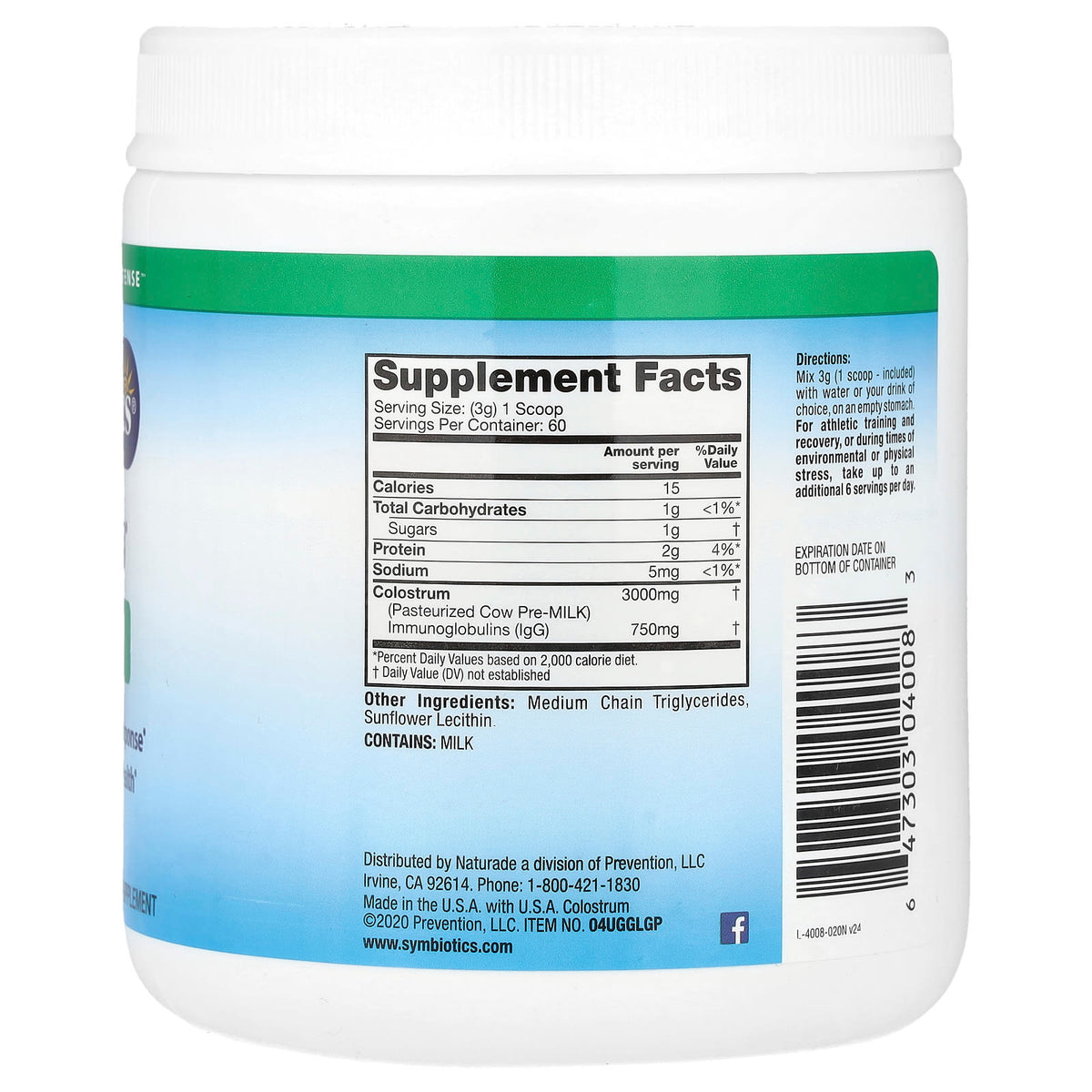 Symbiotics Colostrum Plus Powder, 180 g (6.3 oz) — alternate product view