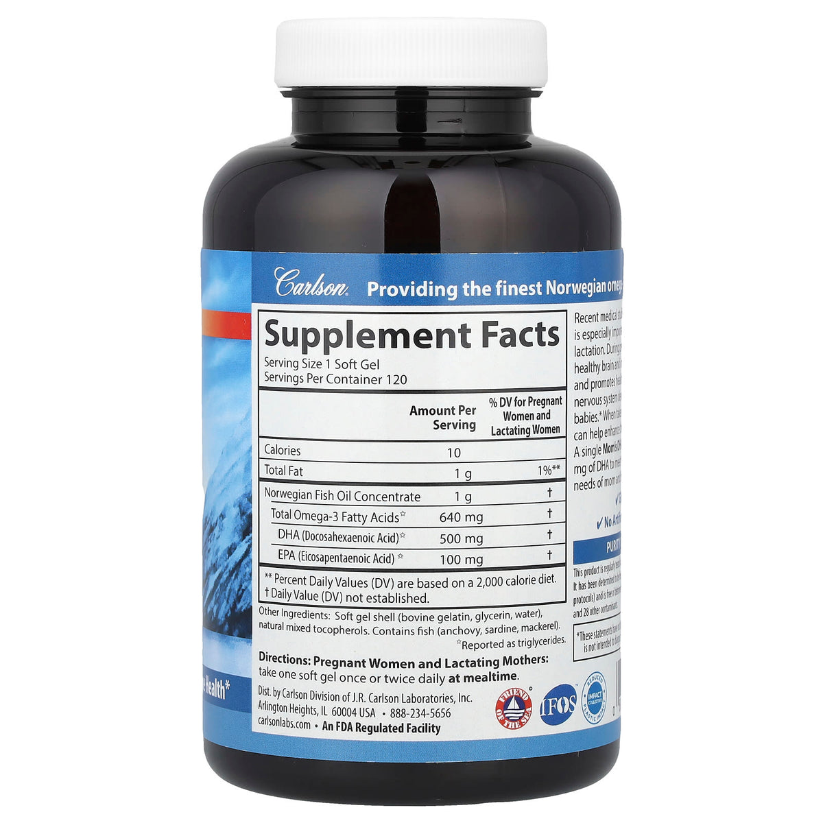 Carlson Mother's DHA 500 mg, 120 Soft Gels - view 2