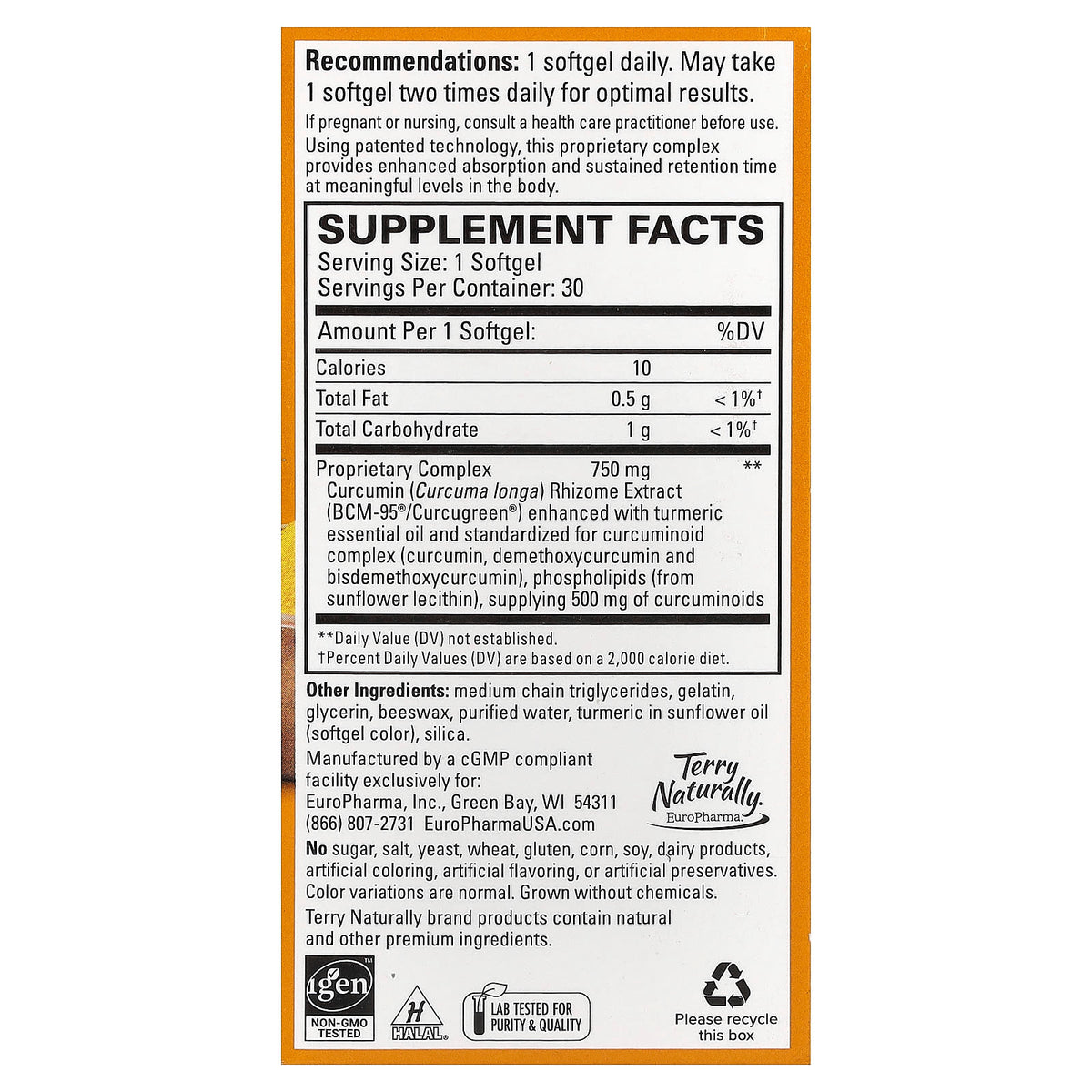 Terry Naturally CuraMed Curcumin, 750 mg, 30 Softgels — alternate product view