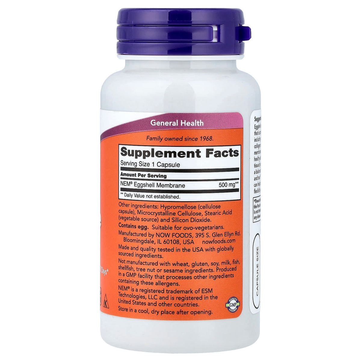 NOW Foods Eggshell Membrane, 500 mg, 60 Capsules - view 2