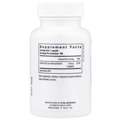 Vital Nutrients Vitamin D3 125 mcg (5,000 IU) 180 Capsules - view 2