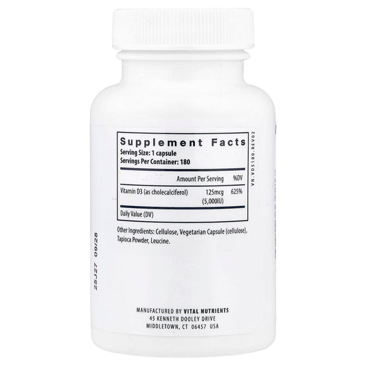 Vital Nutrients Vitamin D3 125 mcg (5,000 IU) 180 Capsules - view 2