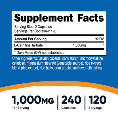 Nutricost L-Carnitine Tartrate, 500 mg per Capsule, 240 Capsules - view 3