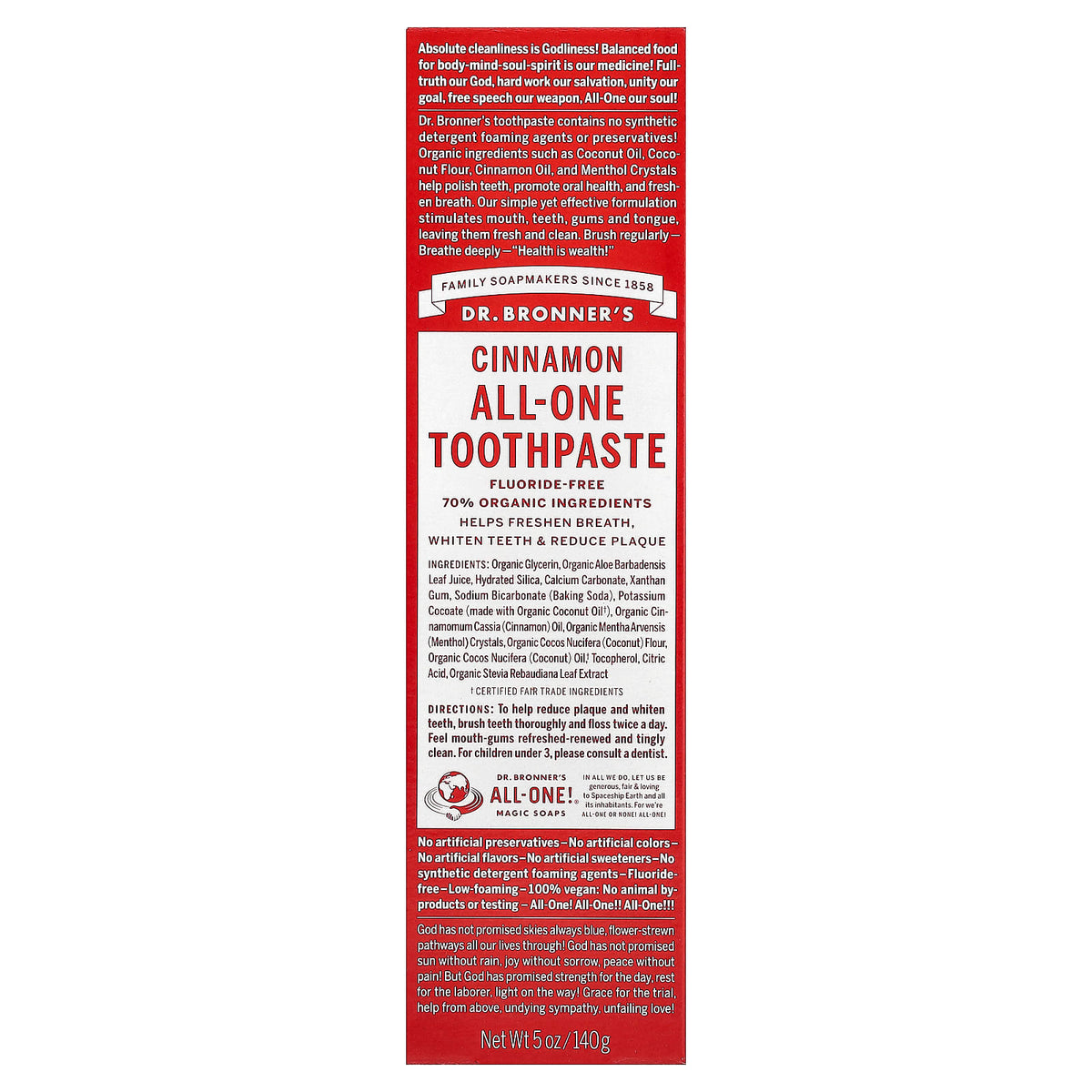 Dr. Bronner's All-One Toothpaste, Cinnamon, 140 g - view 2