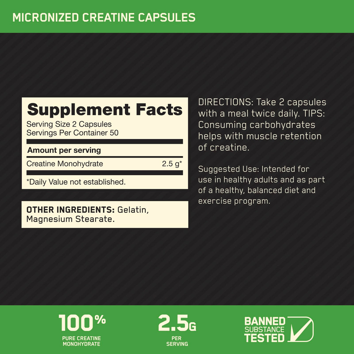 Optimum Nutrition Micronized Creatine Capsules, 1.25 g Each, 100 Capsules - view 3
