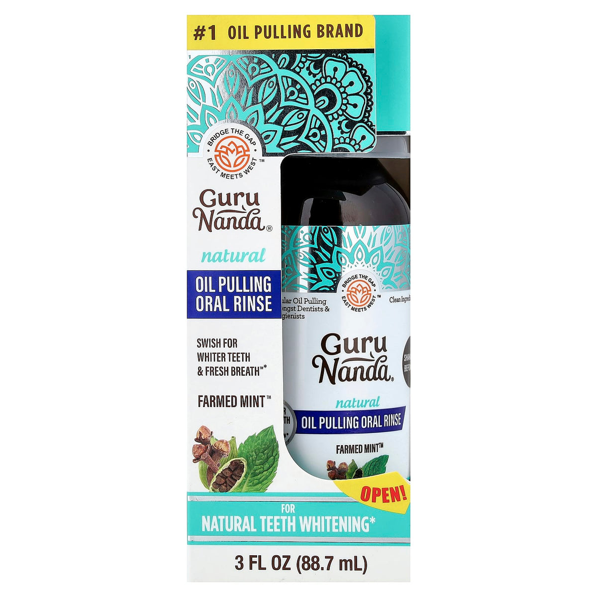 GuruNanda Natural Oil Pulling Oral Rinse, Farmed Mint, 88.7 ml (3 fl oz) — alternate product view