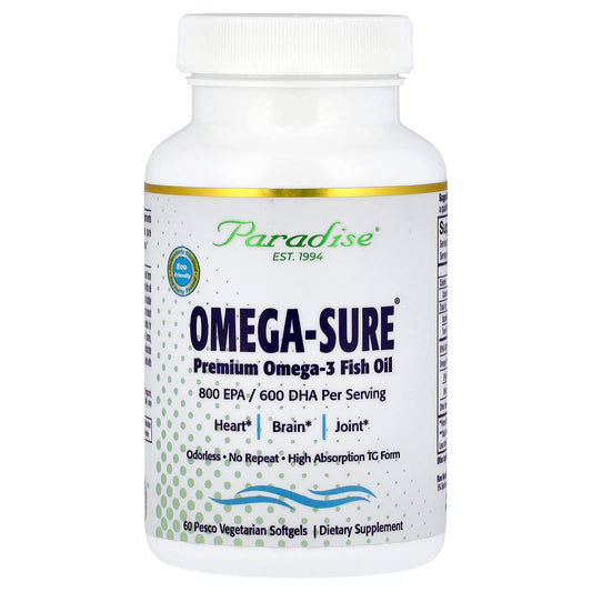 Paradise Herbs Omega-Sure Omega-3 Fish Oil, 60 Pesco Vegetarian Softgels