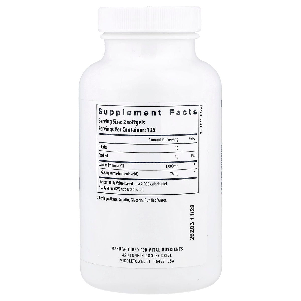 Vital Nutrients Evening Primrose Oil 250 Capsules - view 2