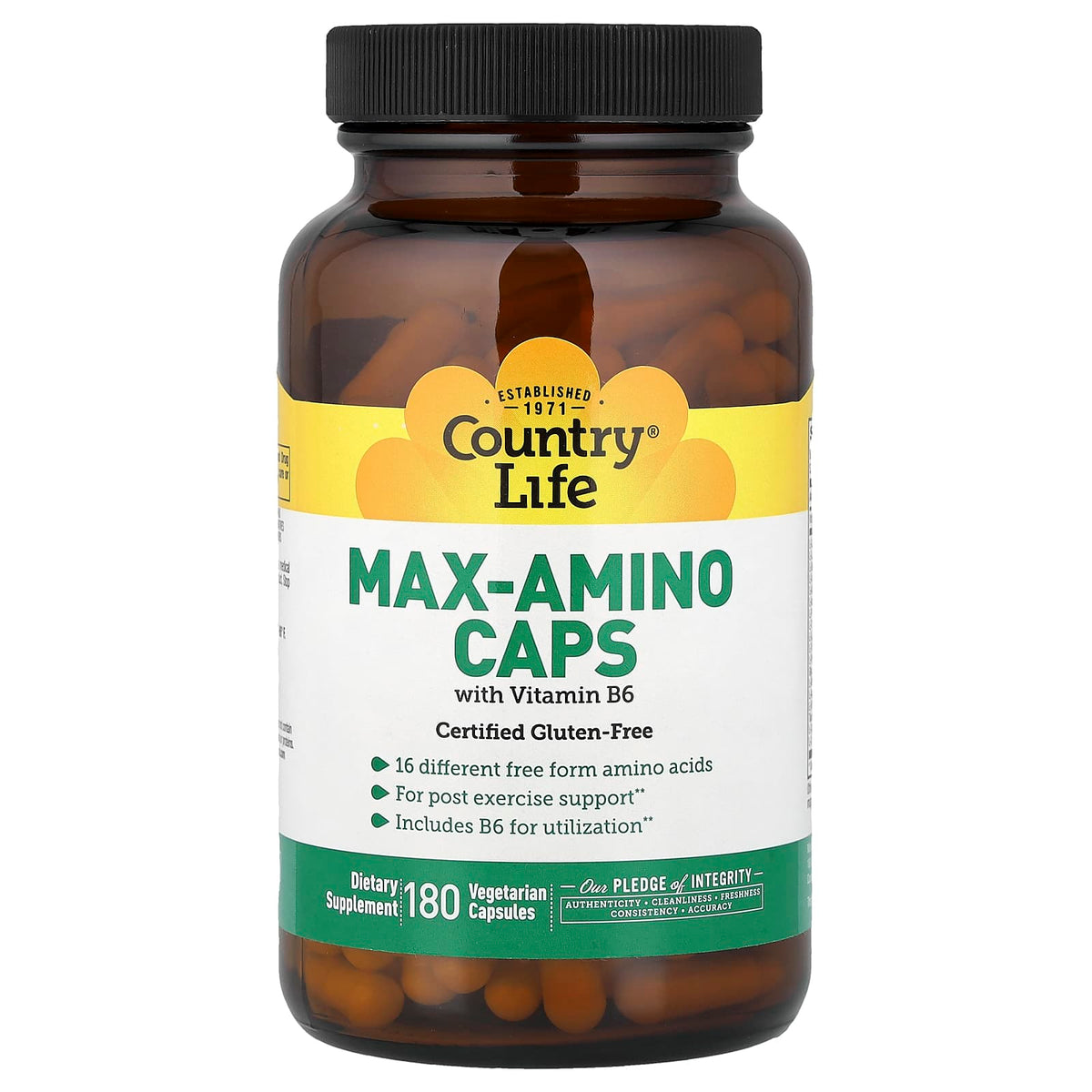 Country Life Max-Amino Caps with Vitamin B-6, 180 Vegetarian Capsules — product view