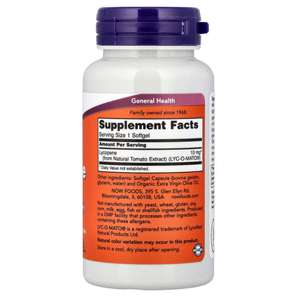 NOW Foods Lycopene 10 mg, 120 Softgels - view 2