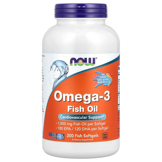 NOW Foods Omega-3 Fish Oil, 1,000 mg, 200 Fish Gelatin Softgels
