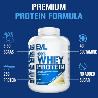 EVLution Nutrition 100% Whey Protein Powder, Vanilla Ice Cream, 2.27 kg (5 lb) - view 3