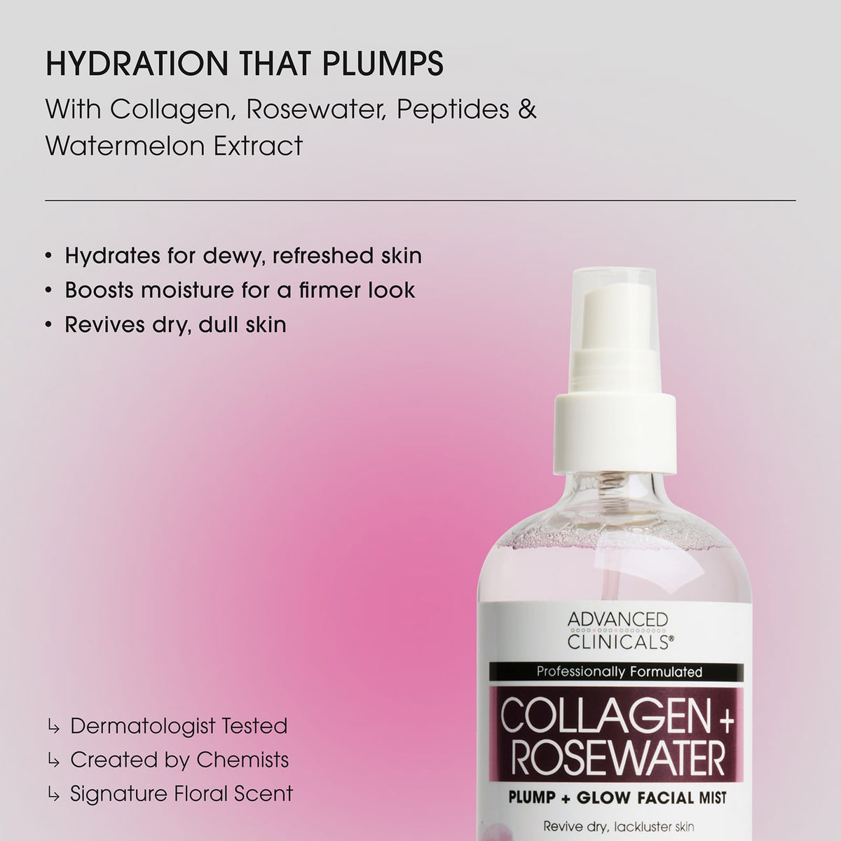 Advanced Clinicals Collagen + Rosewater Facial Mist 222 ml (7.5 fl oz) - view 3