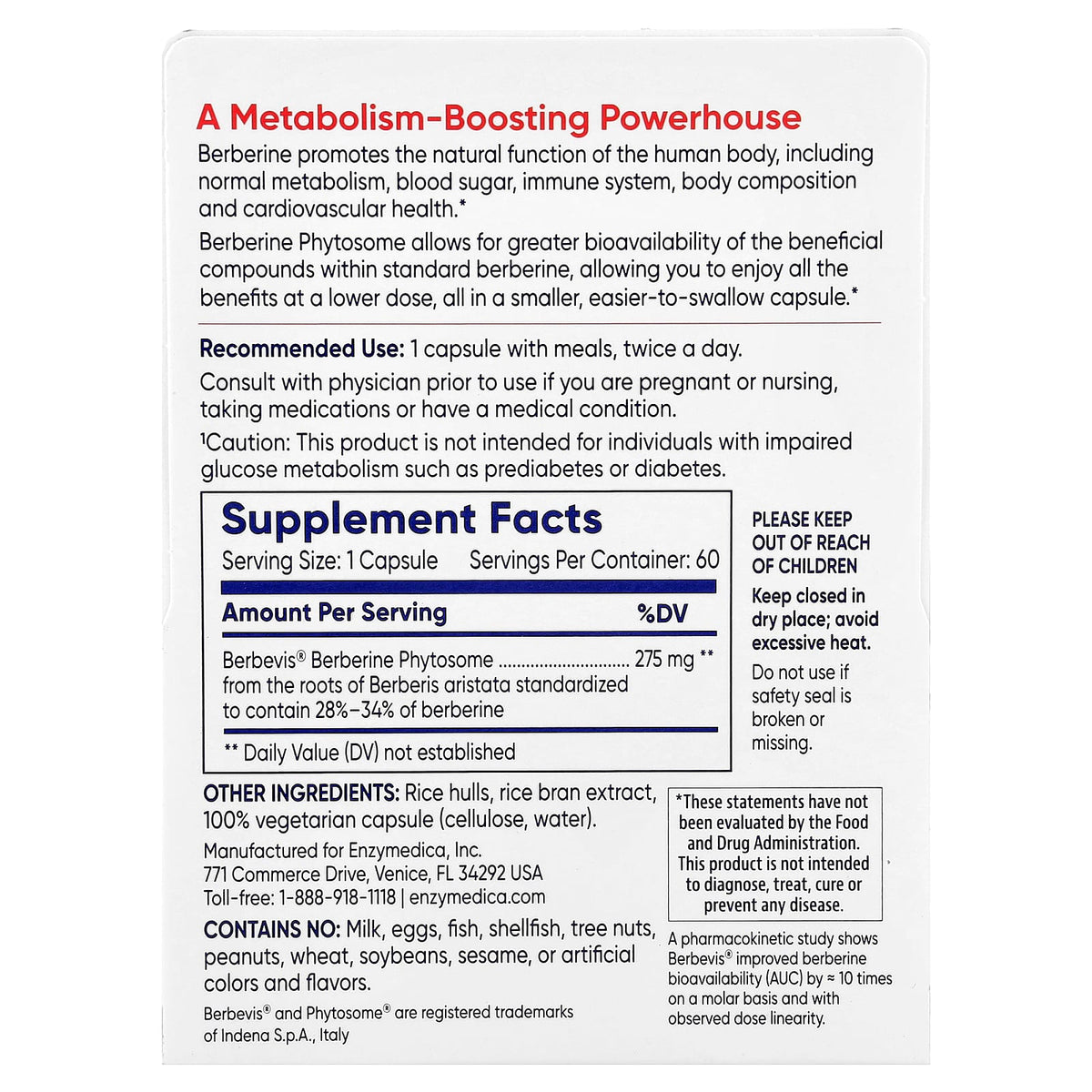 Enzymedica Berberine Phytosome, 60 Capsules (275 mg per Capsule) - view 2