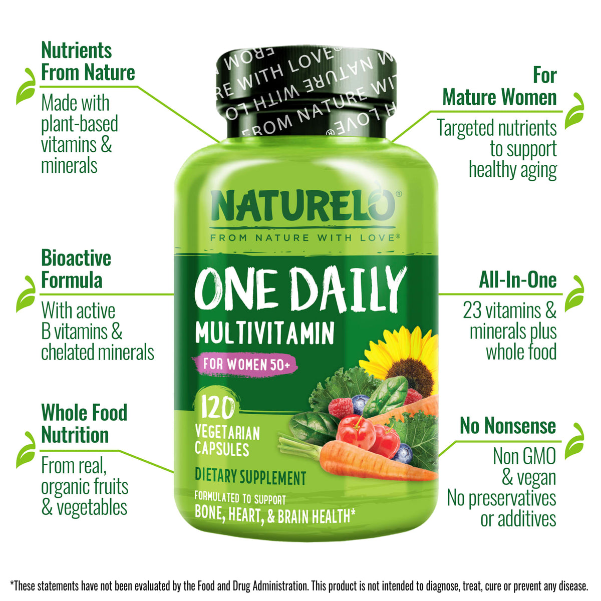 Naturelo One Daily Multivitamin for Women 50+, 120 Vegetarian Capsules - view 4
