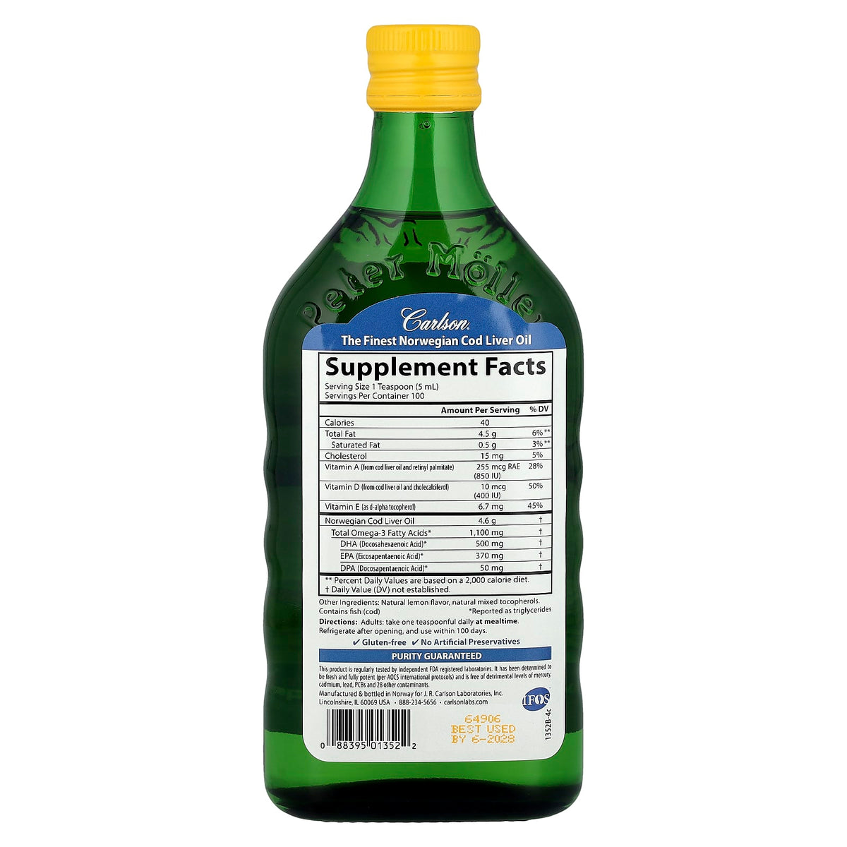 Carlson Wild Norwegian Cod Liver Oil, Natural Lemon, 16.9 fl oz (500 ml) - view 2