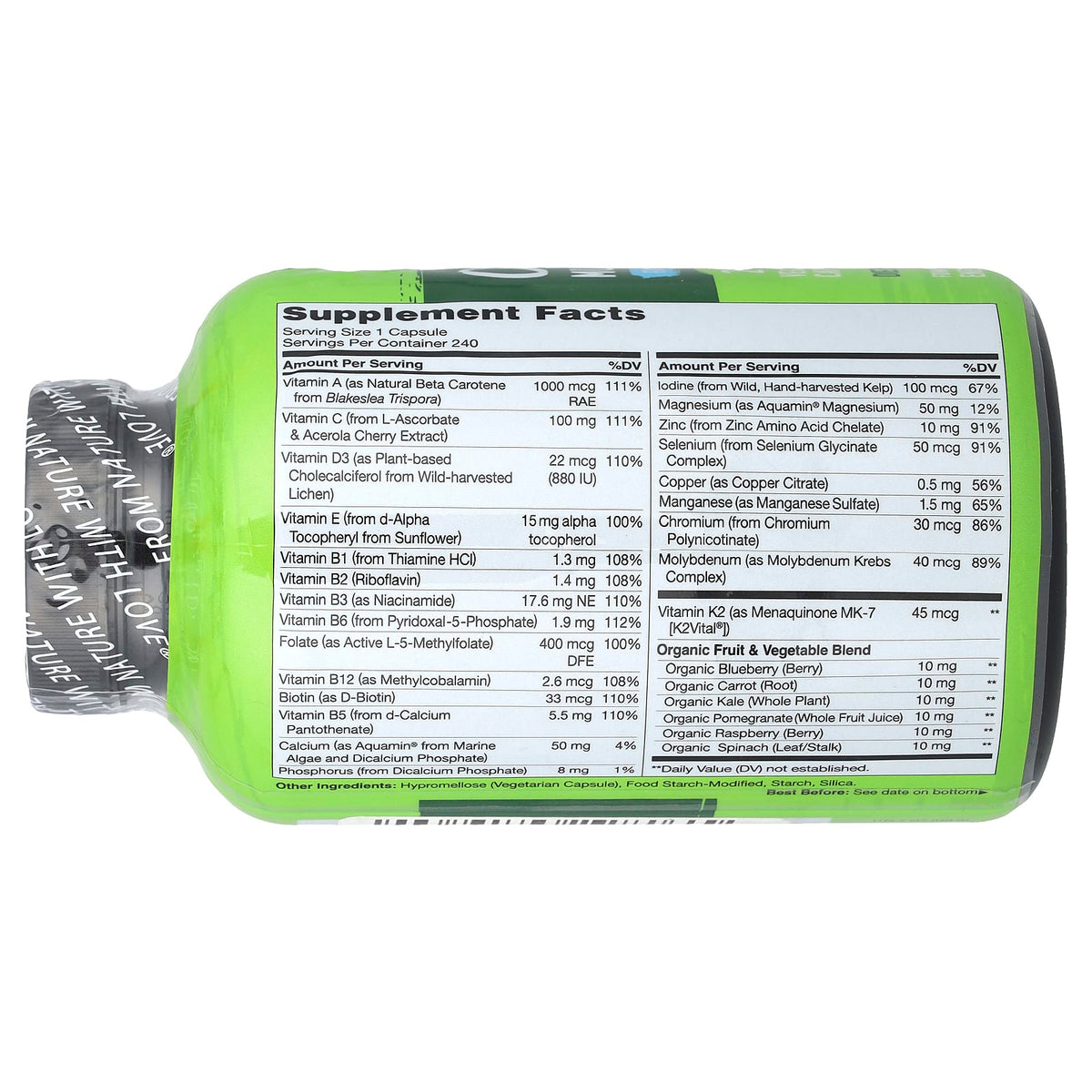 NATURELO One Daily Multivitamin for Men, 240 Vegetarian Capsules — alternate product view
