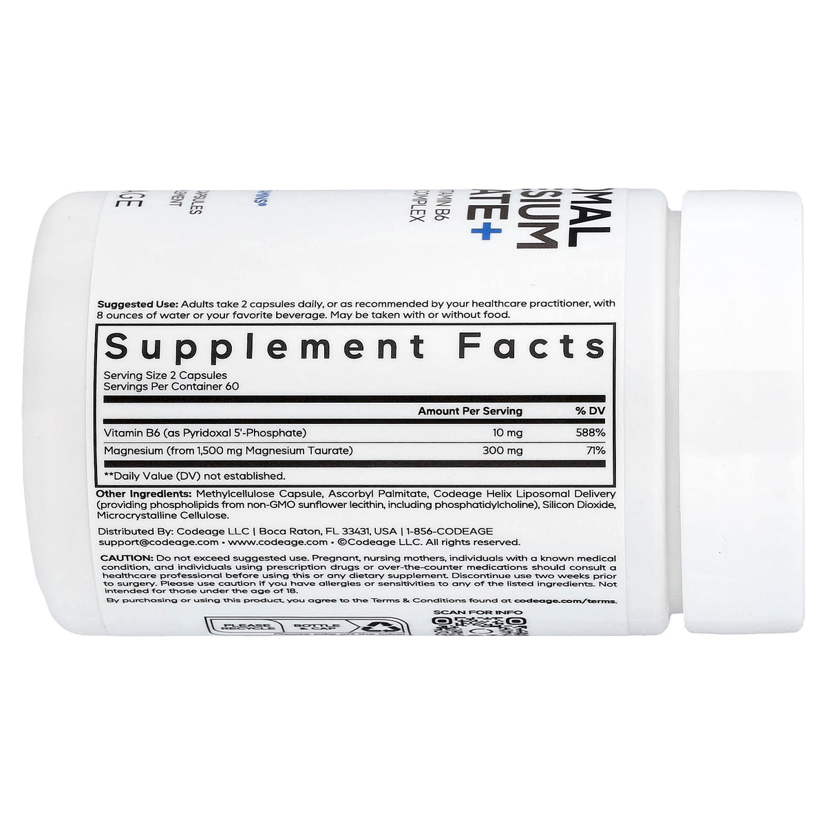 Codeage Liposomal Magnesium Taurate+, 120 Vegetable Capsules - view 2