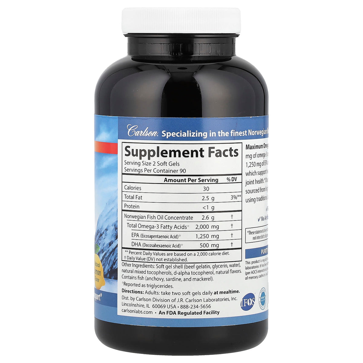 Carlson Wild Norwegian Maximum Omega 2000 Natural Lemon, 180 Soft Gels — alternate product view