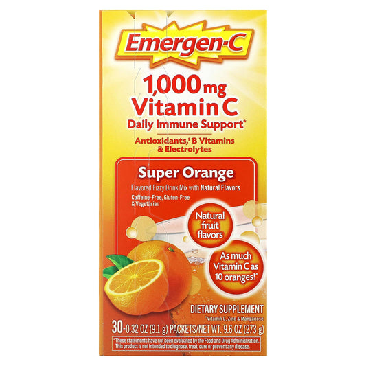 Emergen-C Vitamin C Drink Mix, Super Orange, 1,000 mg, 30 Packets