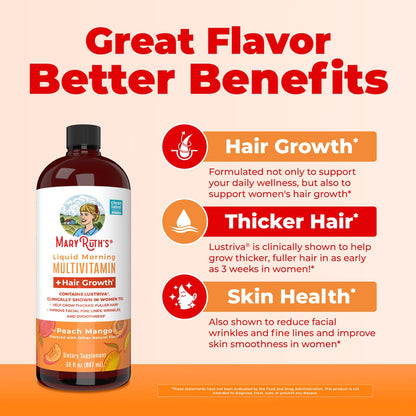 MaryRuth's Liquid Morning Multivitamin + Hair Growth, Peach Mango, 887 ml - view 3