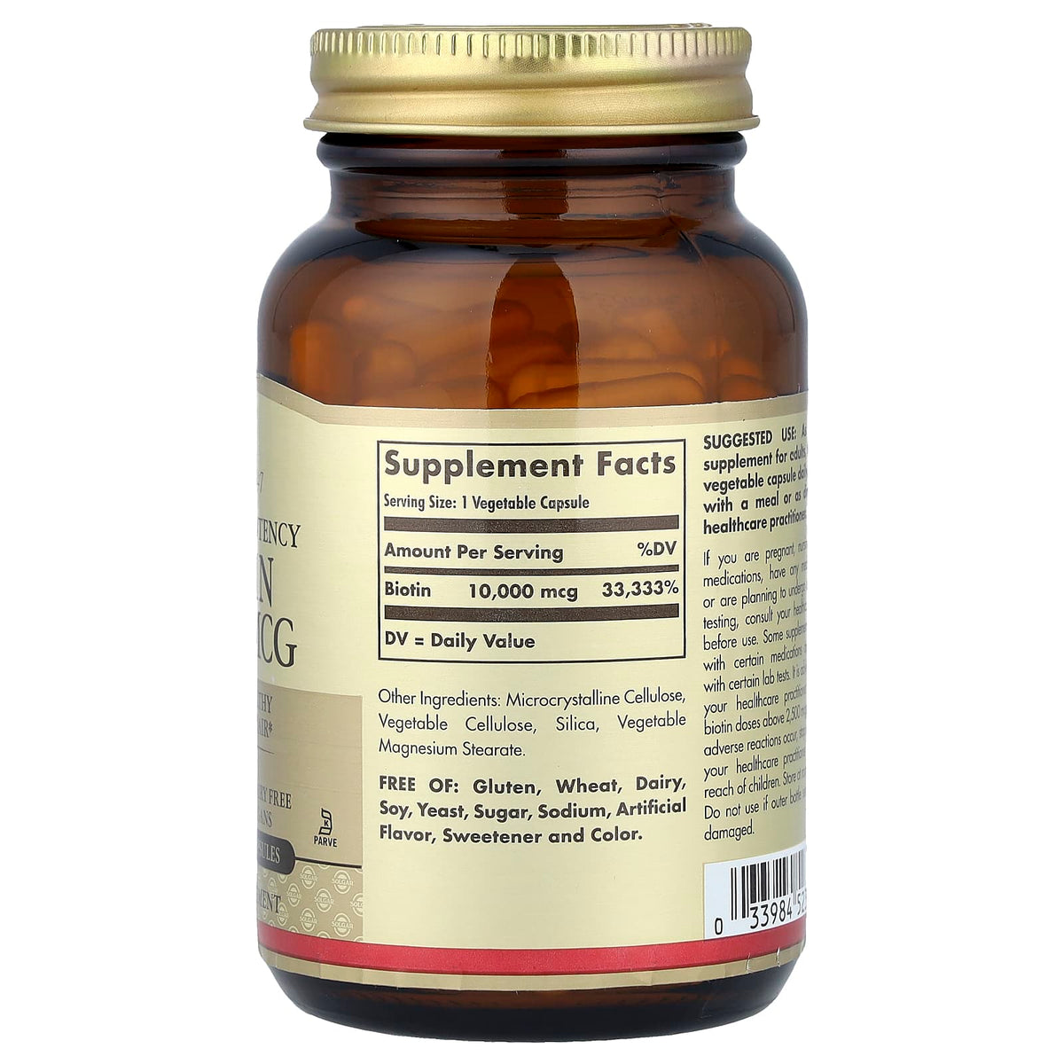 Solgar Super High Potency Biotin, 10,000 mcg, 120 Vegetable Capsules - view 2
