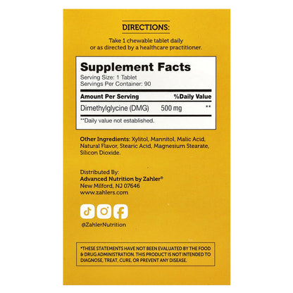 Zahler Advanced DMG Dimethylglycine 500 mg 90 Chewable Tablets - view 2