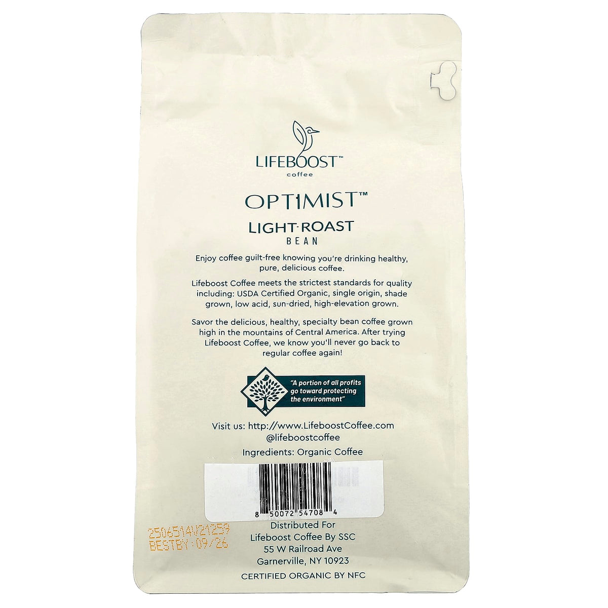 Lifeboost Optimist Light Roast Whole Bean Coffee 340 g (12 oz) — alternate product view
