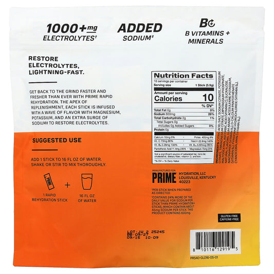 Prime Hydration Rapid Rehydration Electrolyte Mix Glacier Orange - 16 Sticks - view 2