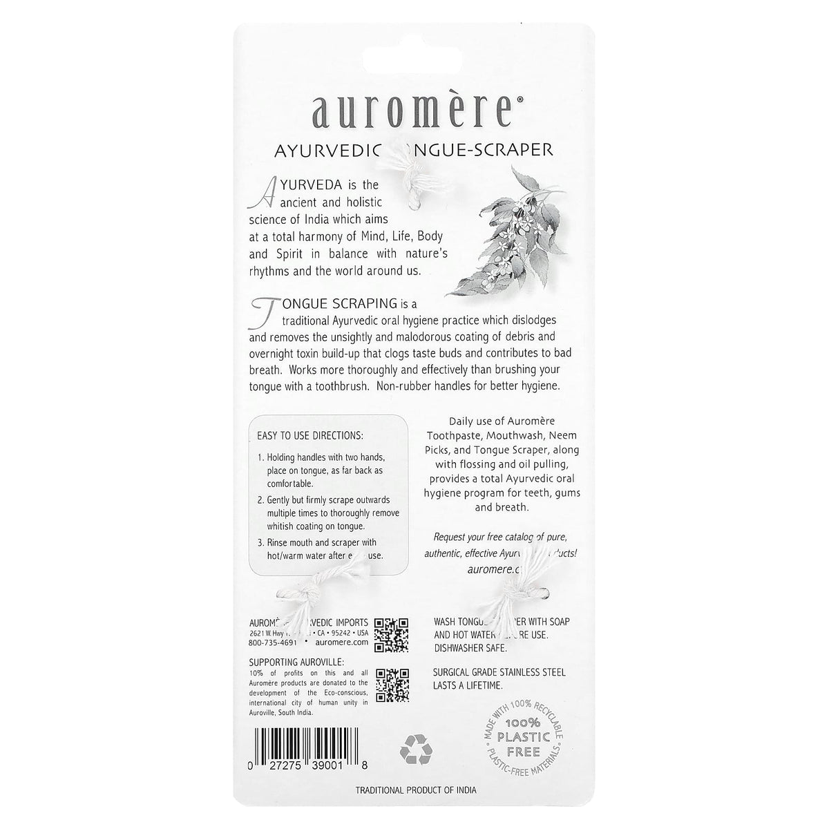 Auromere Authentic Ayurvedic Tongue Scraper, 1 Scraper - view 2