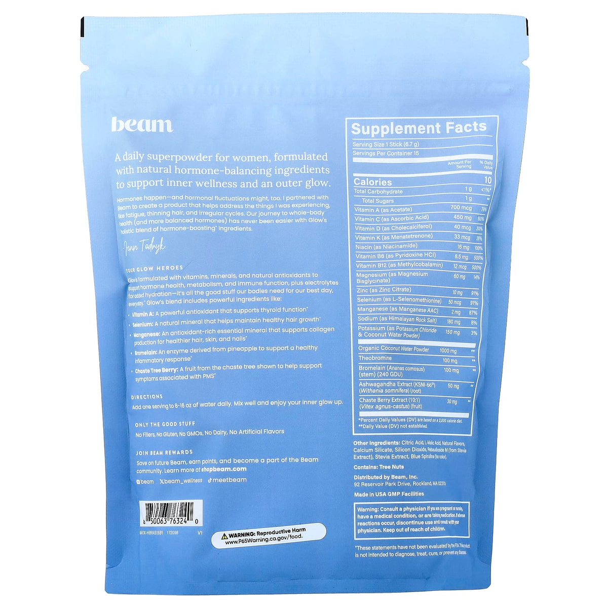 Beam Glow Women's Superpowder, Blue Raspberry, 15 Stick Packs - view 2