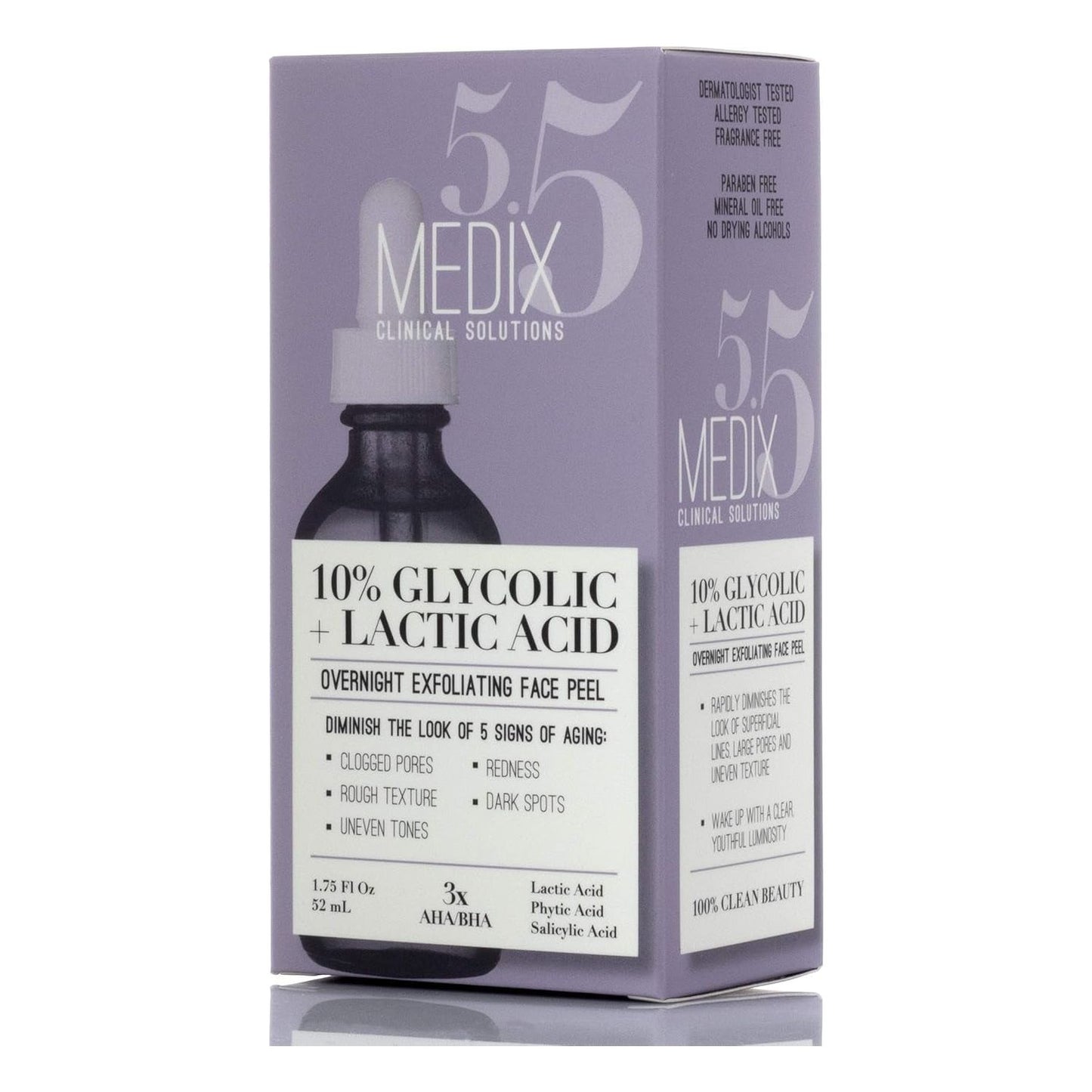 Medix 10% Glycolic Acid Face Peel Exfoliating Serum W/Lactic Acid + Salicylic Acid | Gentle Skin Care Exfoliate Facial Peel Treatment Targets Fine Lines, Wrinkles, Large Pores, Age Spots |1.75 FL Oz