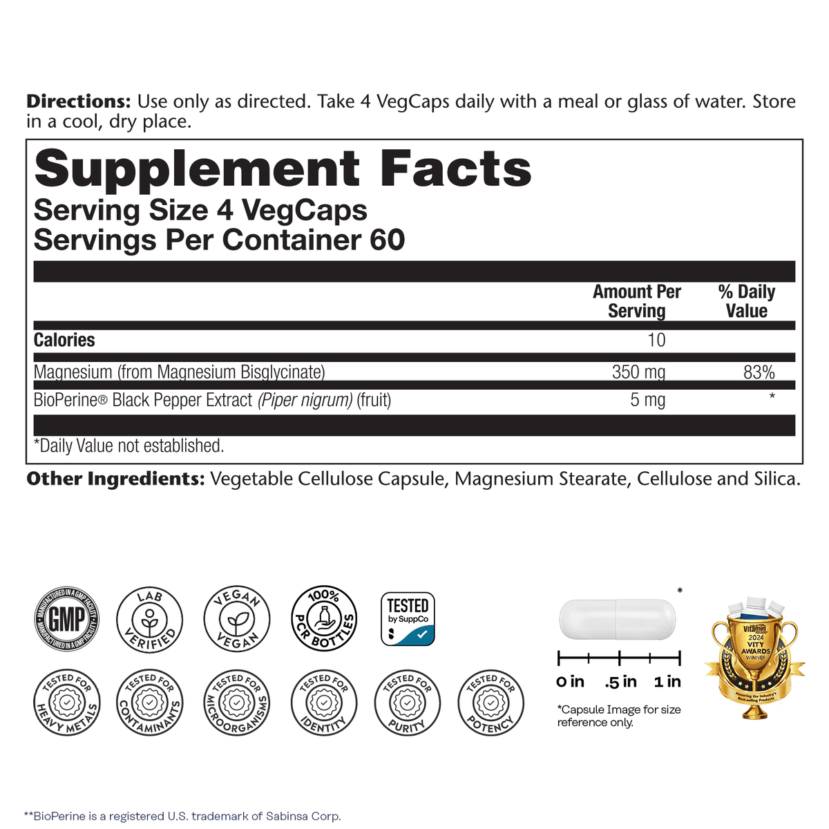 Solaray High Absorption Magnesium Glycinate, 240 VegCaps - view 3