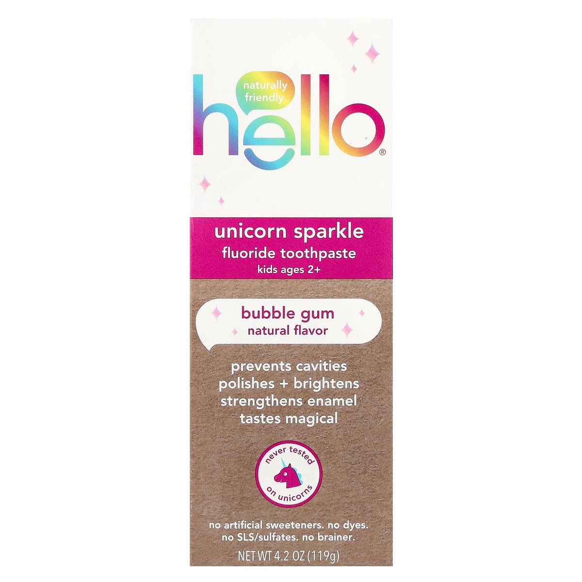Hello Kids Fluoride Toothpaste, Unicorn Sparkle, Ages 2+, Bubble Gum, 119 g — alternate product view