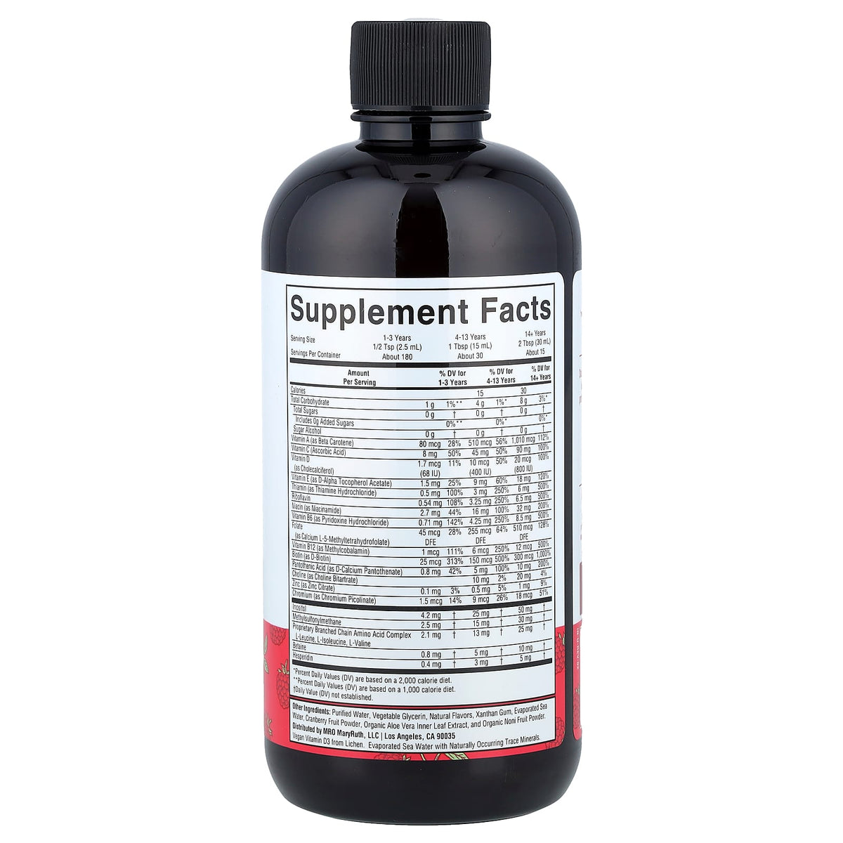 MaryRuth's Liquid Morning Multivitamin, Raspberry, 450 ml (15.22 fl oz) - view 2